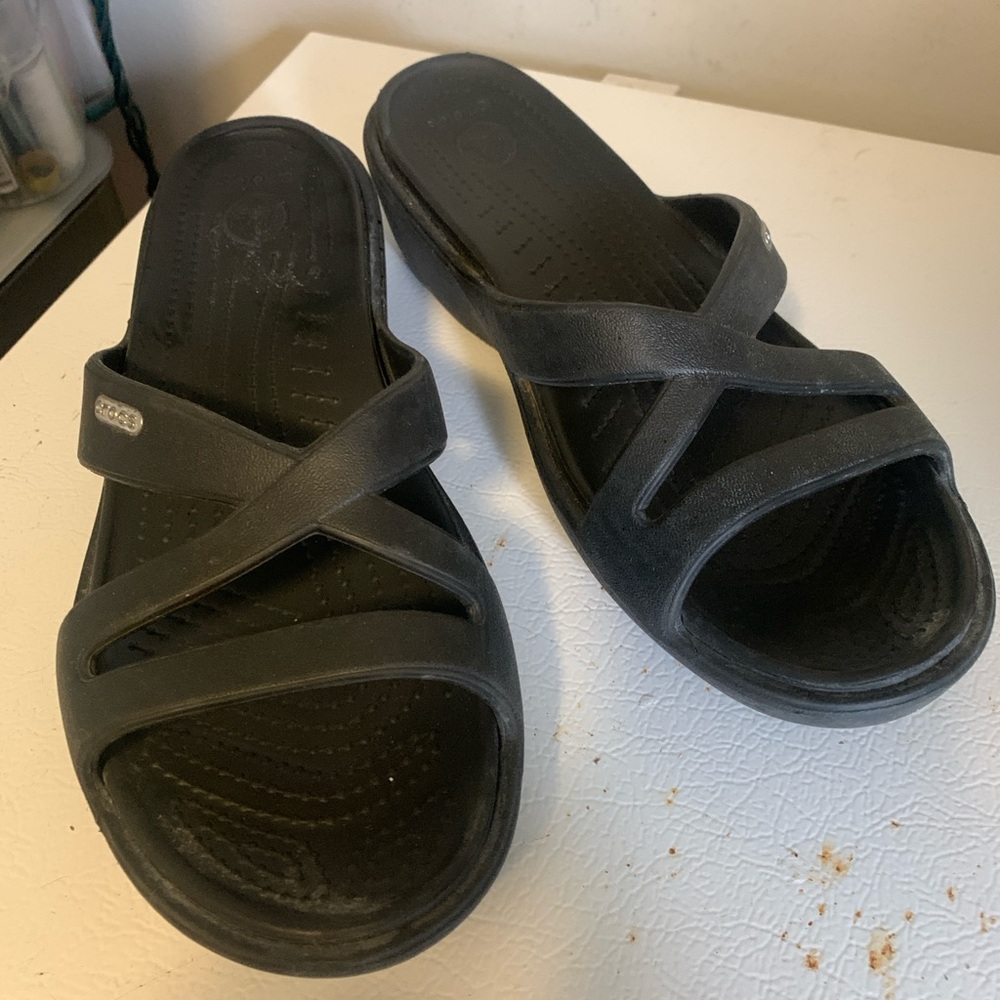 Crocs Patricia II Wedge Women's Black Slide Sandals Size 9